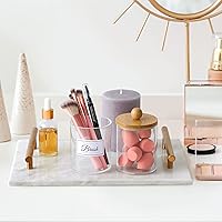 Vista 7 de Paquete de 2 dispensadores Qtip con tapas de bambú, recipientes de plástico transparente de 10 onzas para almacenamiento organizador de maquillaje