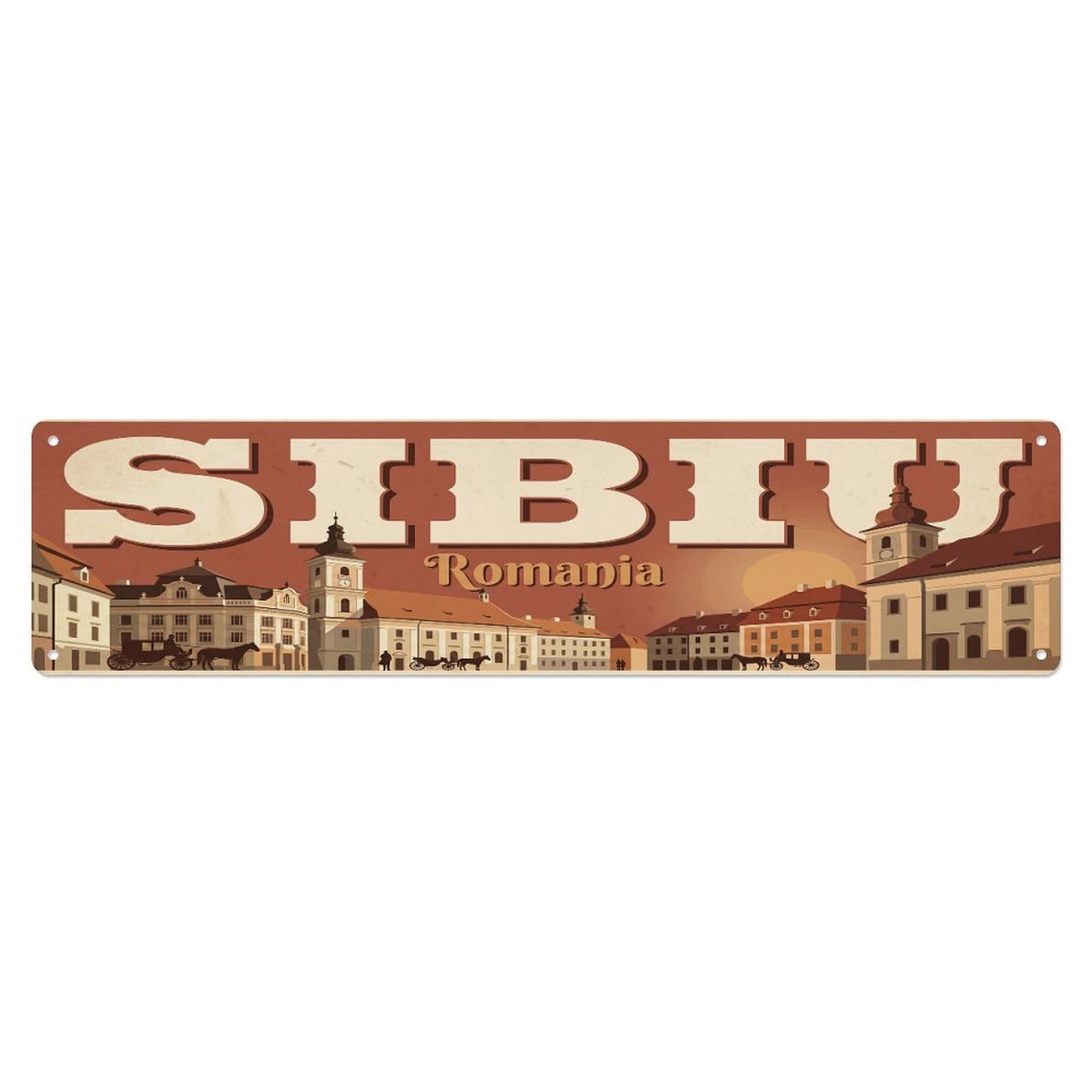Retro Travel Romania Sibiu Metal Tin Sign