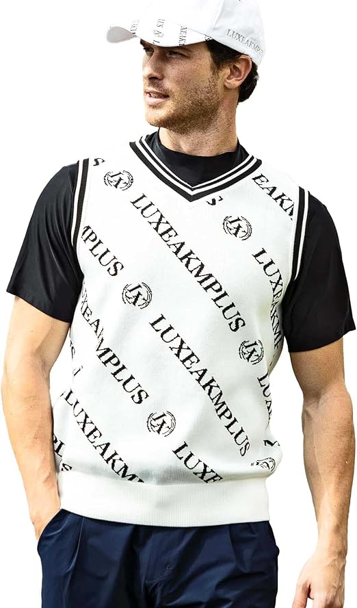 Amazon | [リュクスエイケイエムプラス] ゴルフ 総柄ロゴニットベスト