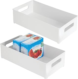 mDesign Set da 2 portaoggetti frigo per l’organizzazione dei cibi – Contenitore alimenti con pratici manici – Contenitore freezer in plastica senza BPA per frigo e dispensa – bianco