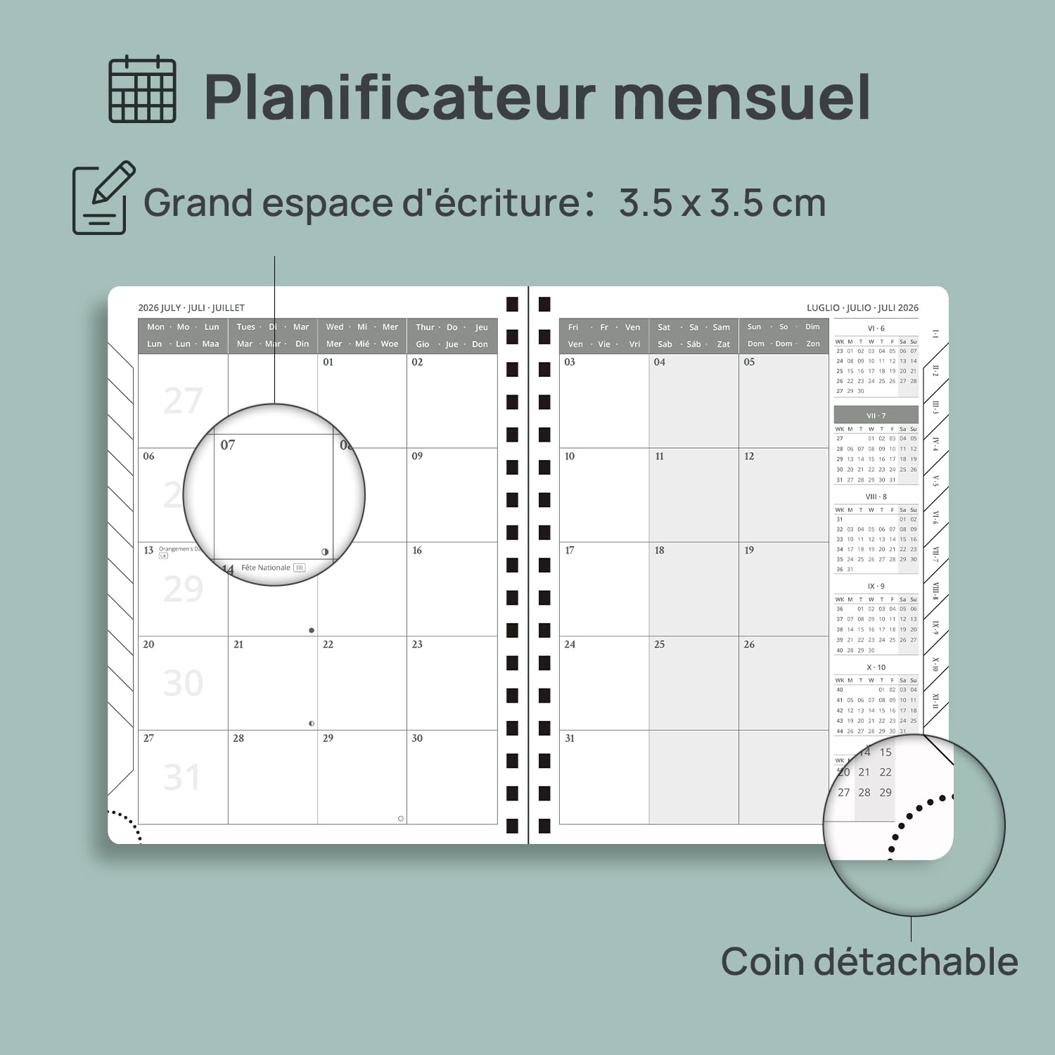 POPRUN Agenda Mensuel 2026-2027 18 Mois 22 x 16,5 cm Planner Scolaire Couverture Souple Spirale