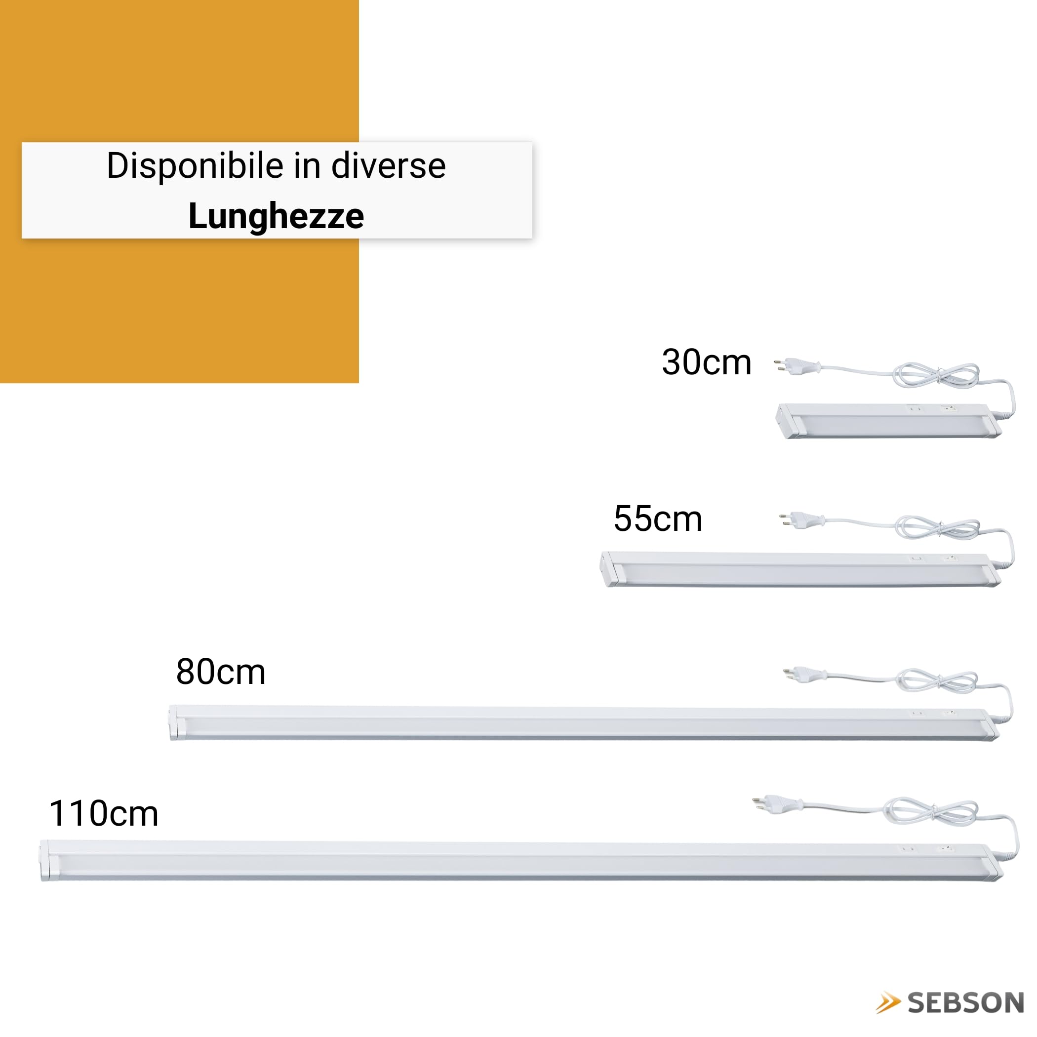 SEBSON Lampada LED Sottopensile Cucina 110cm - 3 Colori 2700K/4000K/6500K | dimmerabile, orientabile - Interruttore e Spina 230V, Barra LED Collegabile