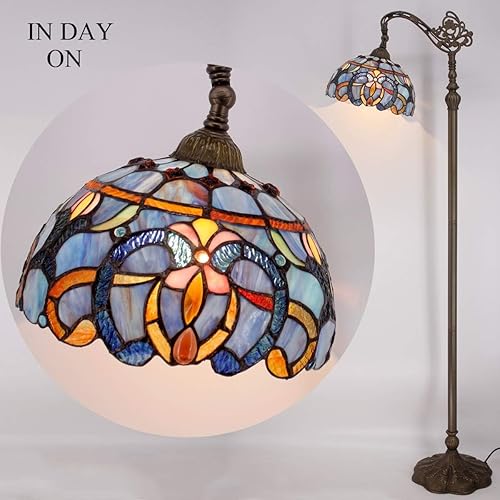 Miniatura 3 de WERFACTORY Tiffany - Lámpara de pie con diseño de nube azul y morado, lámpara arqueada de 12 x 18 x 64 pulgadas, cuello de cisne ajustable, luz de