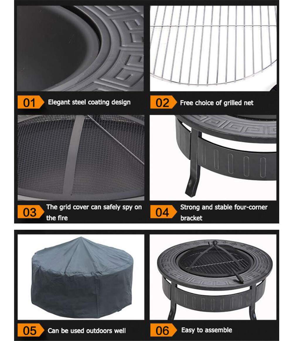 Braciere da Esterno Tavolo per Barbecue da Giardino con Braciere A Legna, Camino per Caminetto nel Cortile Esterno, con Copertura per Schermo Scintillante E Poker (Size : Kit-3