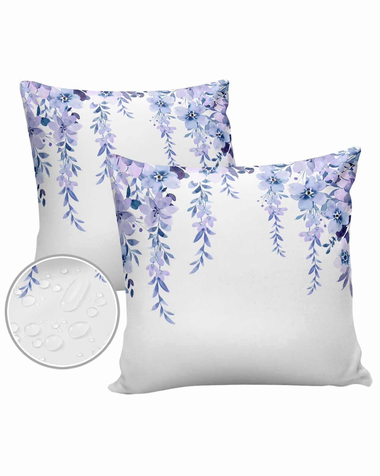 Shine-Home Purple Eucalyptus Outdoor Pillow Cover 18x18 Inch Cushion Sham Case, Waterproof Decorative Square Throw Pillowcase for Outside Garden Patio Porch Couch Chair Tent Watercolor Weeping Leaves