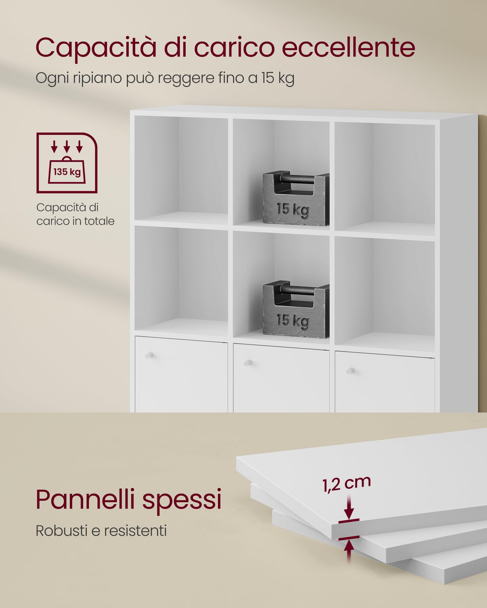 VASAGLE Libreria, Scaffale Libreria a 3 Ripiani, Scaffale Portaoggetti, 29 x 97,5 x 97,5 cm, 3 Scomparti con Ante, per Soggiorno Studio Sala da Pranzo, Bianco Nuvola LBC33WT