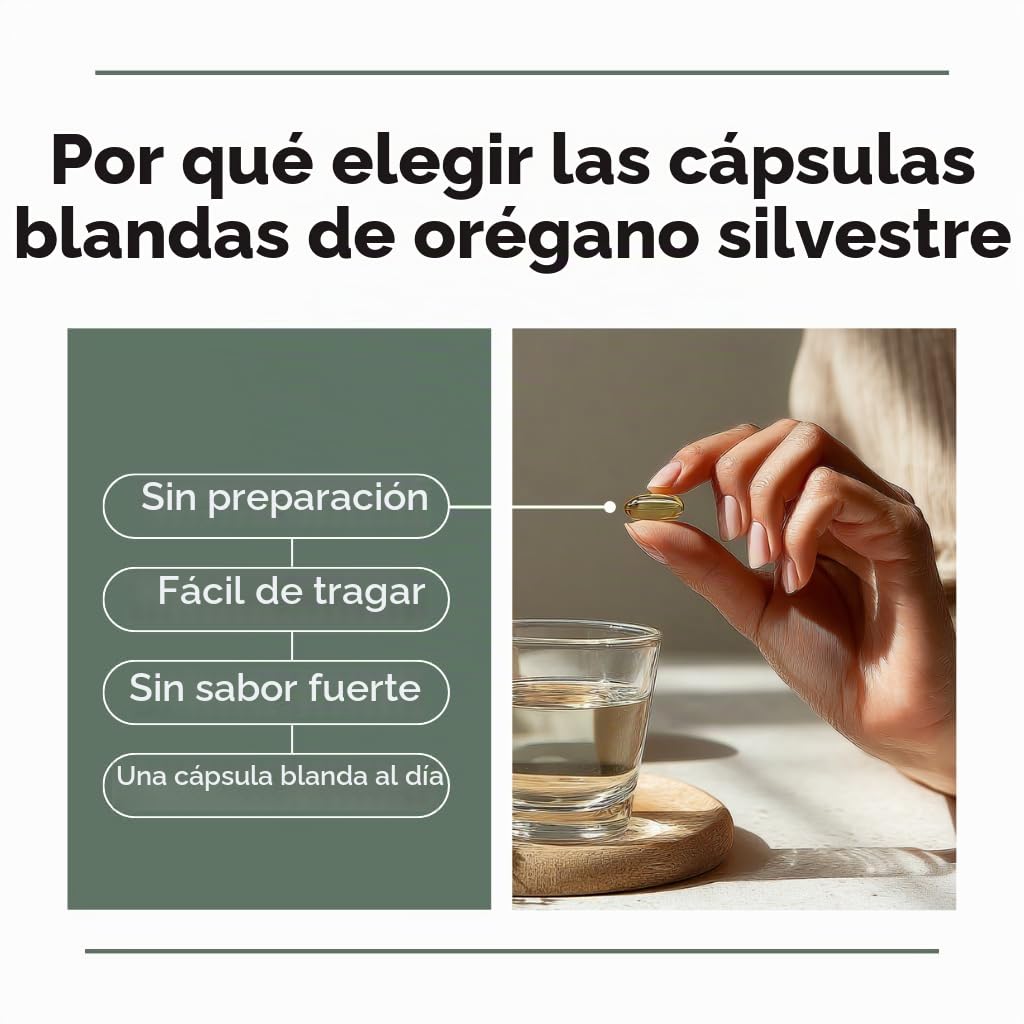 Cápsulas orgánicas de aceite salvaje vegano de orégano, 86-90% Carvacrol, apoyo inmunológico y digestivo, antioxidante natural, vegano, sin OMG, 60 cápsulas (60 blandas/1 paquete)
