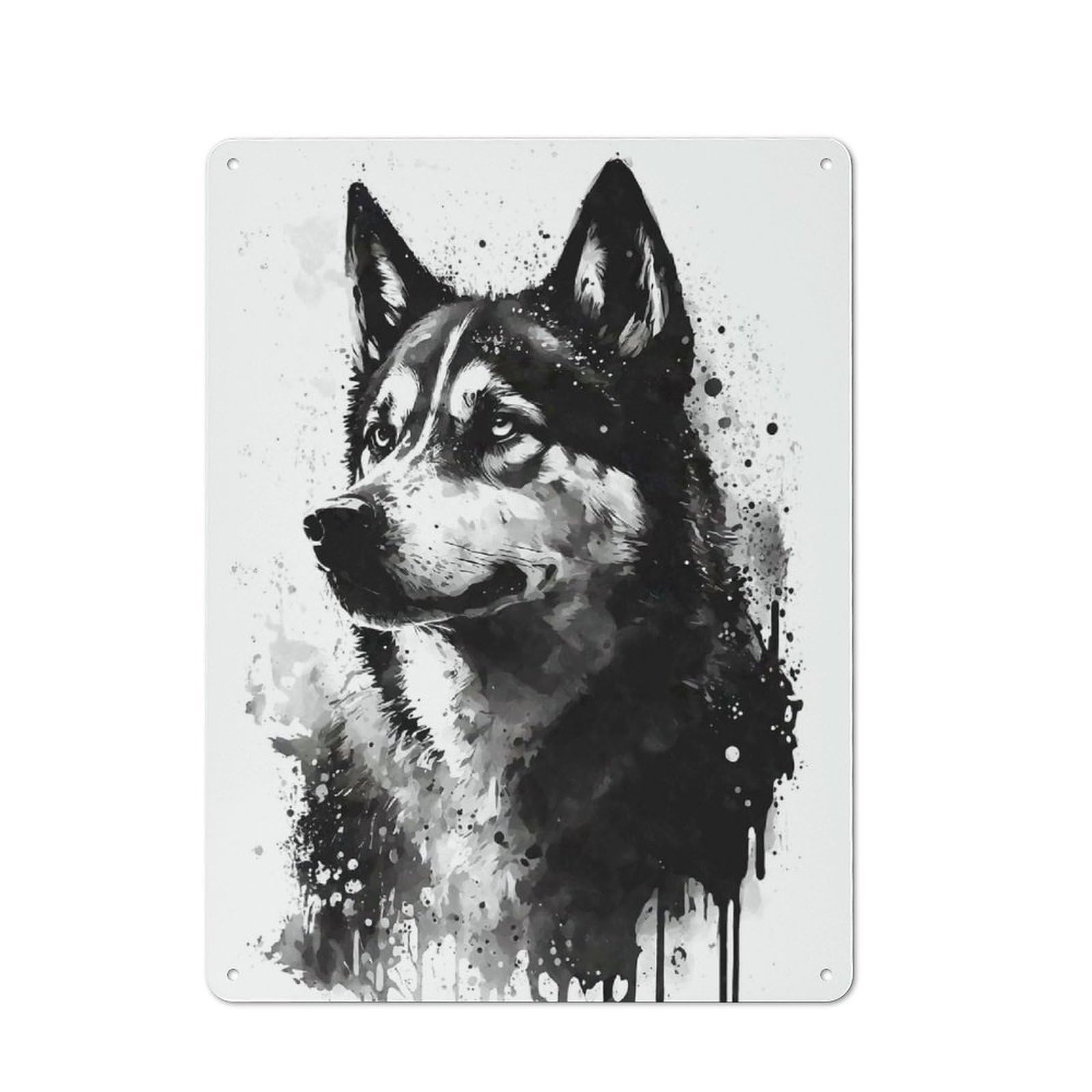 Junmoney Siberian Husky Black Ink Metal Sign 40X30cm With For Pub Or Café, Retro Decor, For Cooler-Month Interiors With Retro Character