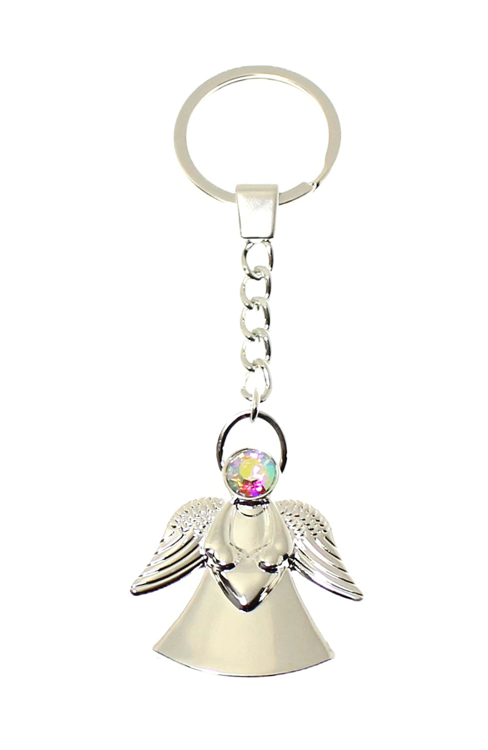 benerini Silver Colour Metal Guardian Angel Keyring - On Card With 'Thinking of You' Message & Quote - Guardian Angel Keychain Gift