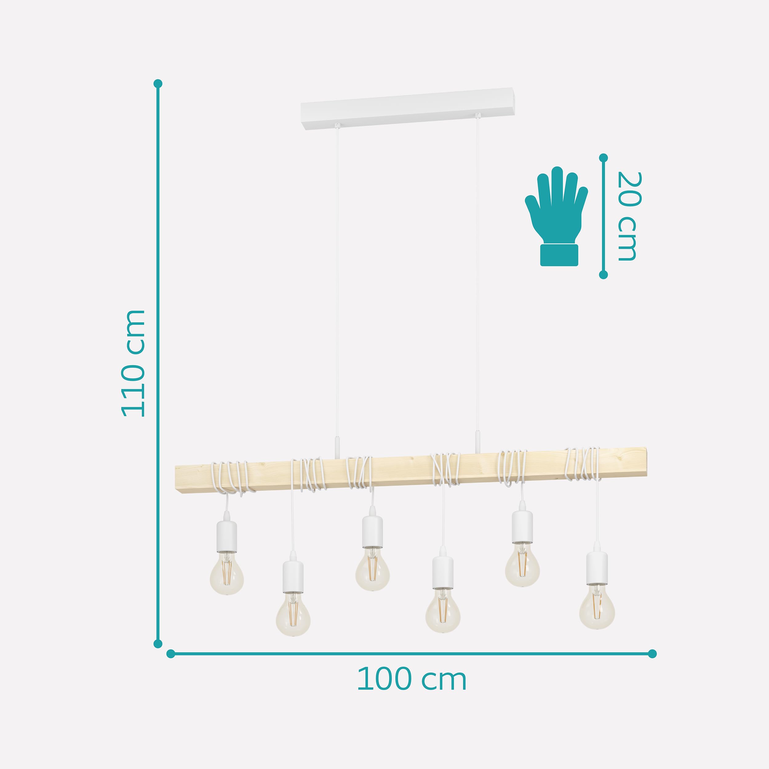 Eglo Suspension Townshend, lampe suspendue vintage à 6 flammes au design industriel, luminaire rétro en acier et bois, couleur : blanc, brun, douille : E27 | industriel, luminaire rétro en acier et bois, couleur : blanc, brun, douille : E27