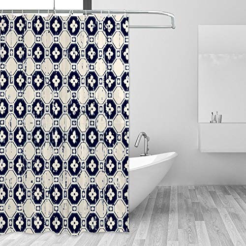 Rideau de bain polygone fleur polyester imprimé rétro 66x72 - 5
