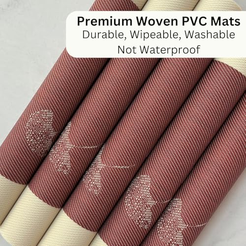 Image of Livmodern Premium Dining Table Mats Set of 6 | Wipeable & Washable PVC Placemats | Anti Skid and Heat Resistant Designer Mats 6 Pieces - Garnet Bloom