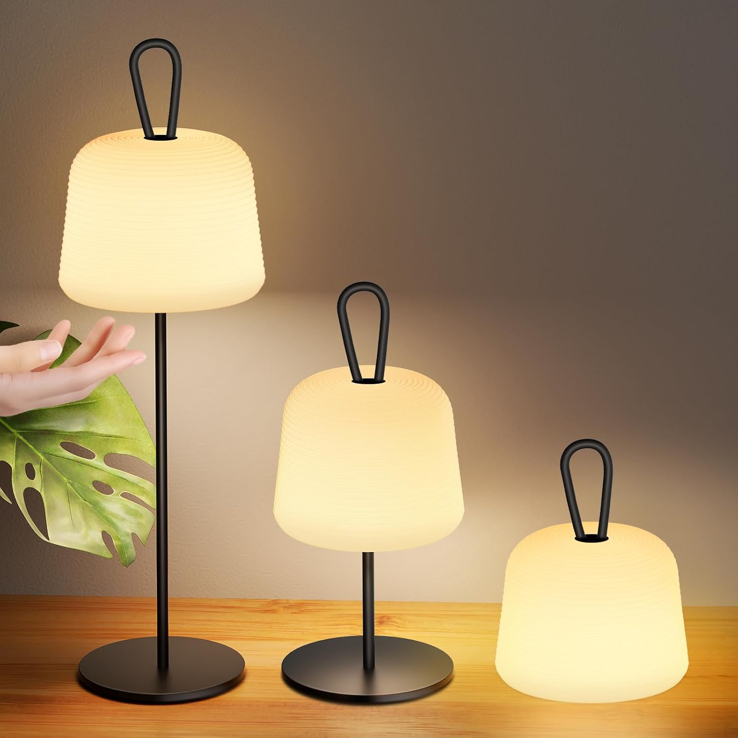 2 Pack Battery Operated Lamp 5200mAH Rechargeable Cordless, Dimmable Outdoor Lamp Waterproof, Portable LED Touch Lamp Battery Powered for Indoor Outdoor Home Patio (Black A)
