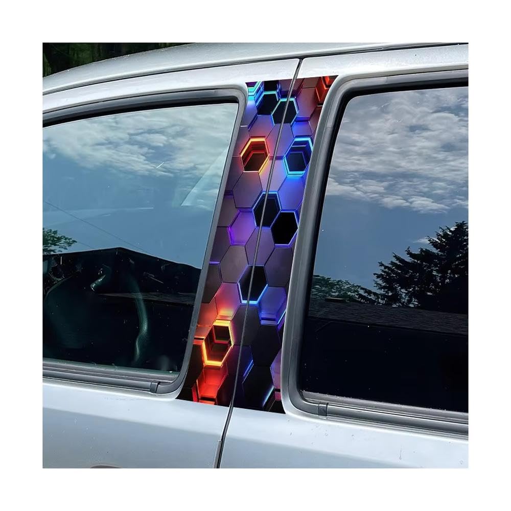 Film protection néon nid d'abeille pour pilier B de voiture - 2 autocollants noirs universels