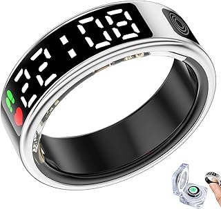Bague Connectée Homme Femme, Tracker de Health, IP68 Smart Ring, Écran LED, Surveillance de La Fréquence Cardiaque, de l'exercice et du Sommeil, Compatible avec iOS/Android (Argenté, 10)