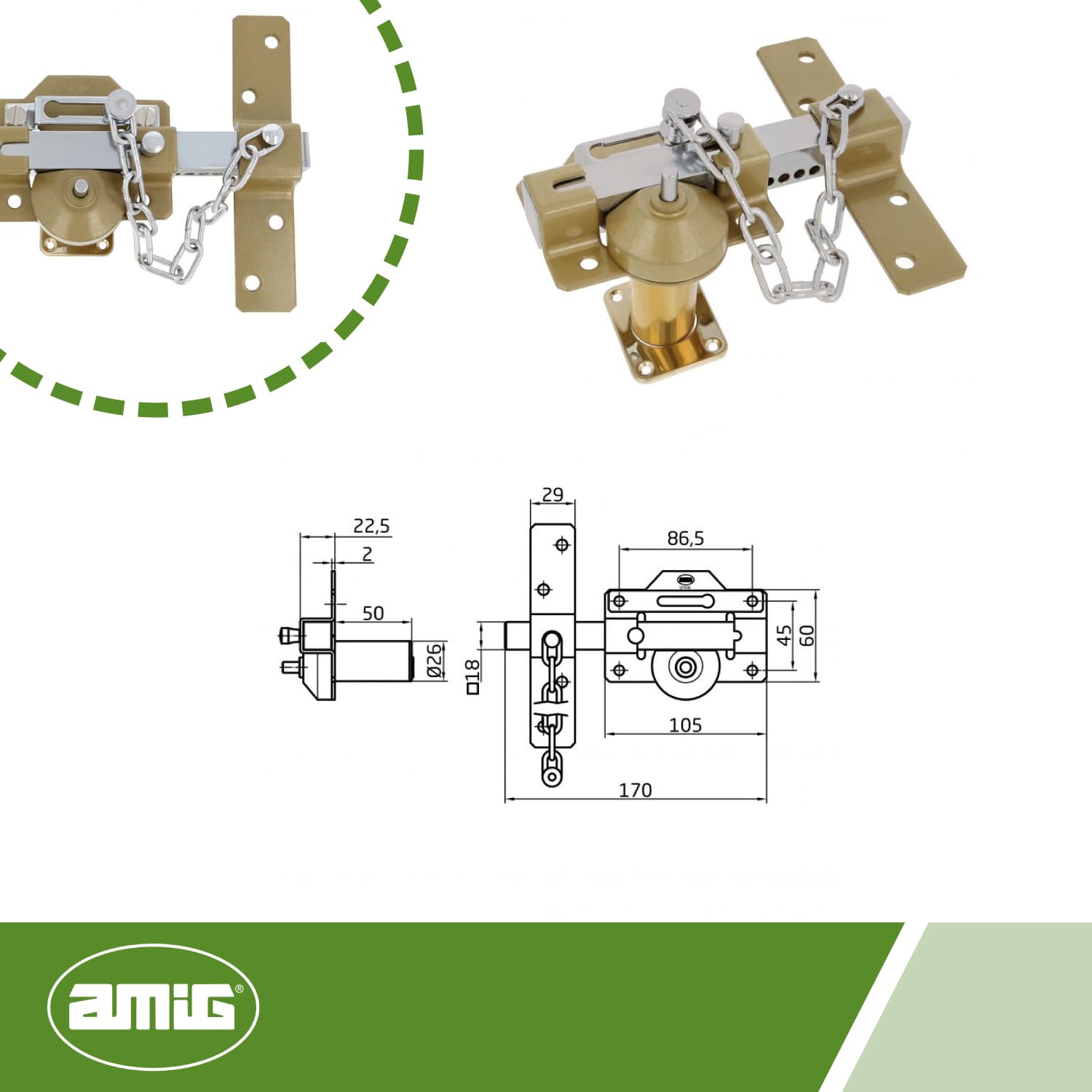 Amig - Surface-Mounted Bolt with Round Cylinder, Latch, and Chain Mod. 1C, Martele, 105 x 170 mm - Image 4