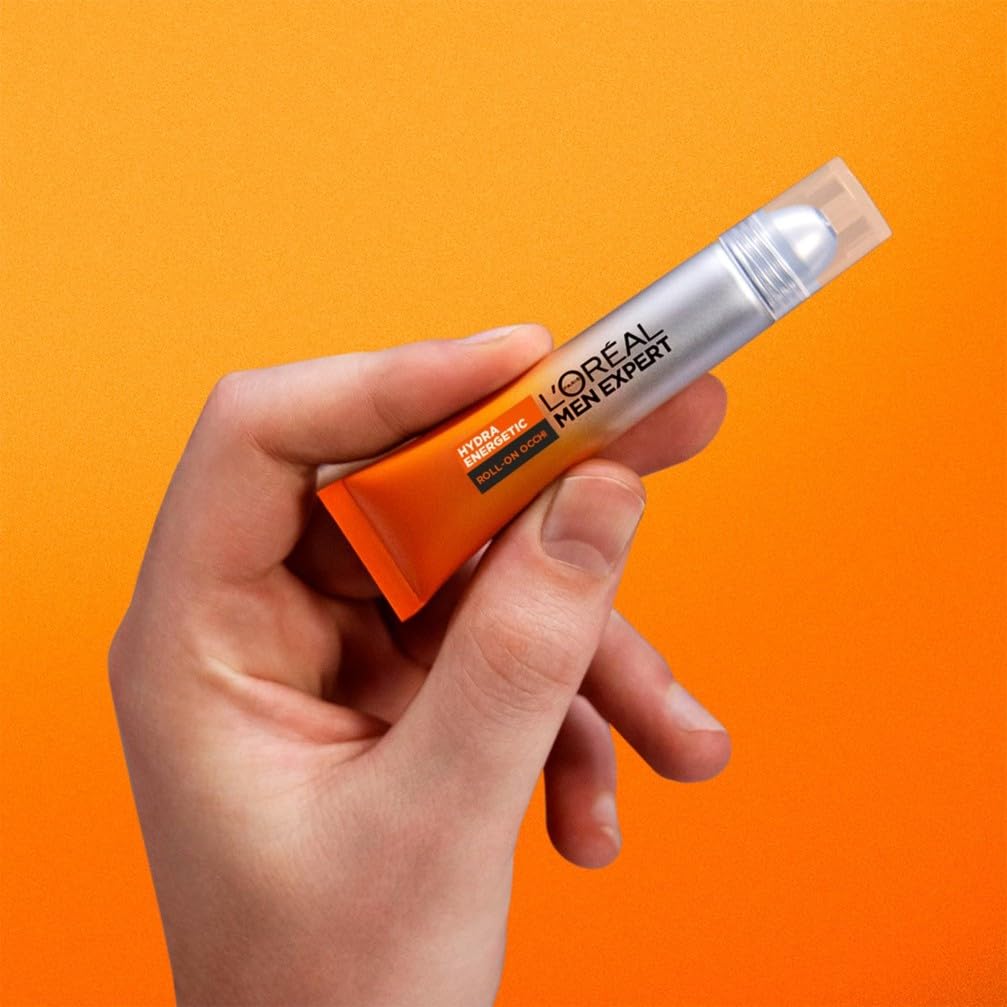L'Oréal Paris Men Expert Roll-On Occhi Anti-Fatica Uomo, Per uno Sguardo più Fresco e Riposato, Occhiaie, Rughe Sottili e Borse Ridotte, Arricchito con Caffeina e Vitamina C, Hydra Energetic, 10 ml