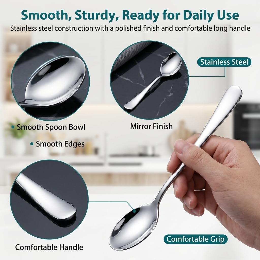 Iced Tea Spoons Long Handle Set of 4 –7.7 Inch Stainless Steel Long Teaspoons for Tall Glasses, Iced Coffee Milkshake Sundae Dessert Stirring, Mirror Finish Dishwasher Safe Coffee Bar Spoons