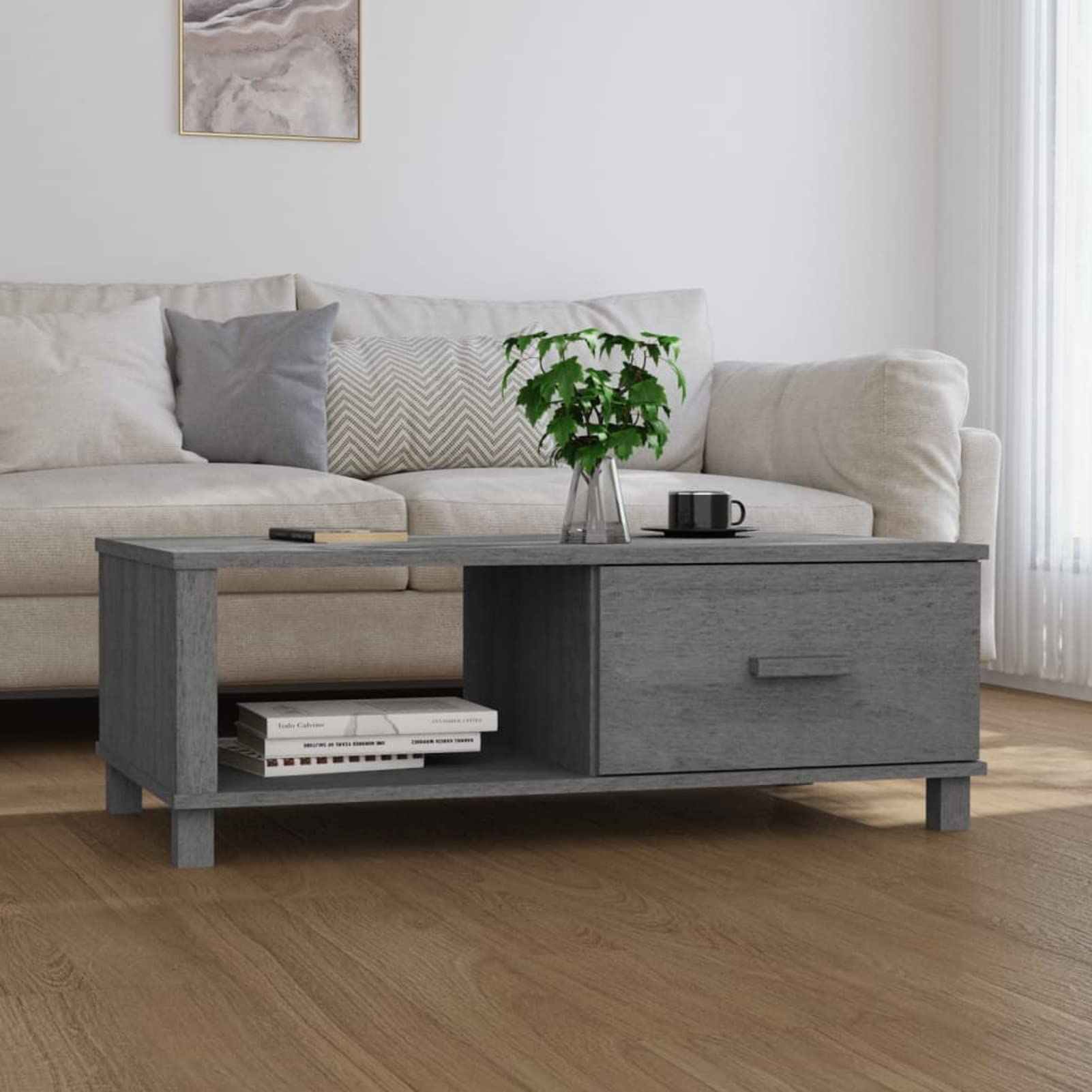 Table de salon HAMAR gris foncé en pin massif pour vos soirées conviviales en famille