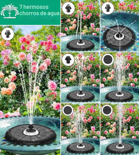 Miniatura 2 de Szmp Fuente Solar, 5w 10 Luces, 4000mah Baterías Bomba De Agua Solar Con 7 Boquillas 4 Fijadores Estanque De Jardín Fuente, Baño De Pájaros, Recipiente Para Peces
