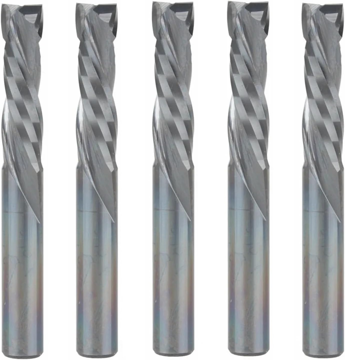 5pcs Up and Down Cut Compression Spiral Router Bit 3.175/4/5/6/8/10mm Shank Two Flutes CNC End Mill Wood Tungsten Milling Cutter Tool(5Pcs 3.175x12x38L)