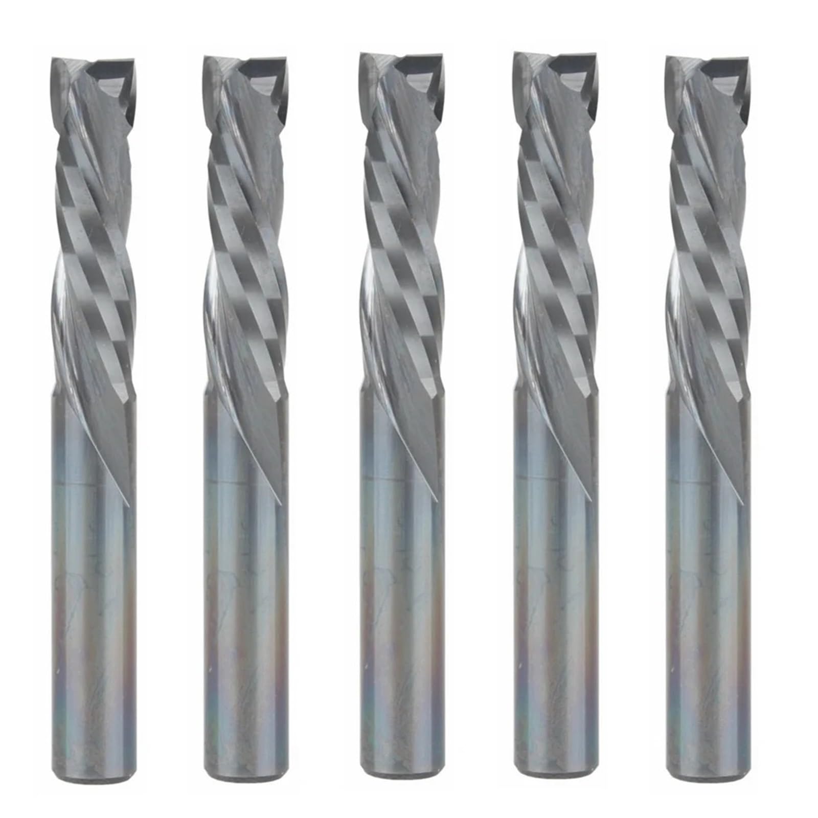 Fresas,Fresas de metal duro, 5 piezas de brocas de espiral de compresión de corte hacia arriba y hacia abajo, vástago de dos ranuras, herramienta de corte de fresado de tungsteno for madera(3.175x15x3