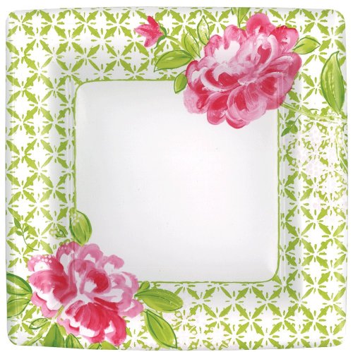 Entertaining with Caspari Isabelle's Peony Paper Salad/Dessert Plate, 8-Count
