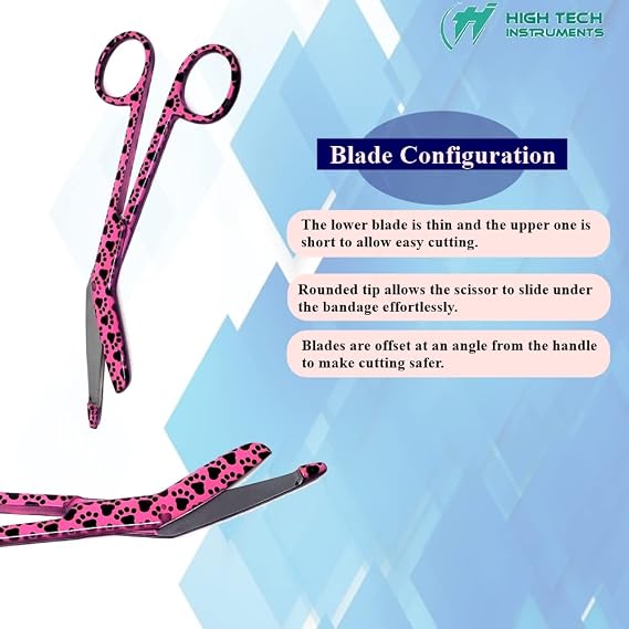 Nurse Bandage Scissors 5.5 + Suture Stitch Scissors 4.5 Set of 2 Stainless Steel Shears to Use for Self Adhesive Wrap & Suture Removal, First Aid, EMS Training, Pet Paws Print (Pink Paws)