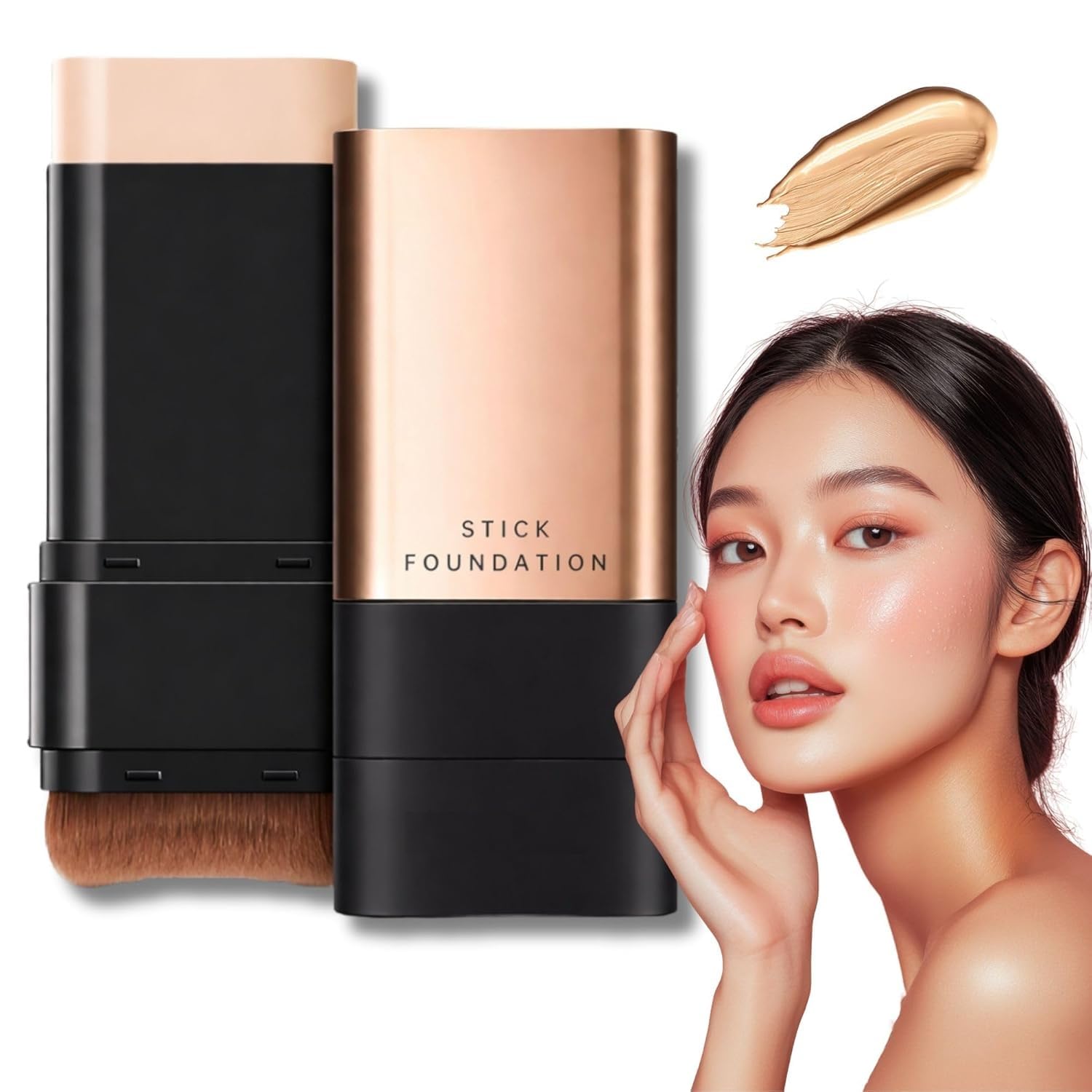 2 in 1 Foundation Stick with Brush for Women, Full Coverage Makeup Foundation with Built-in Blending Brush, Smooth & Natural Finish, Easy to Blend Face Makeup Stick for Daily Use-image-43
