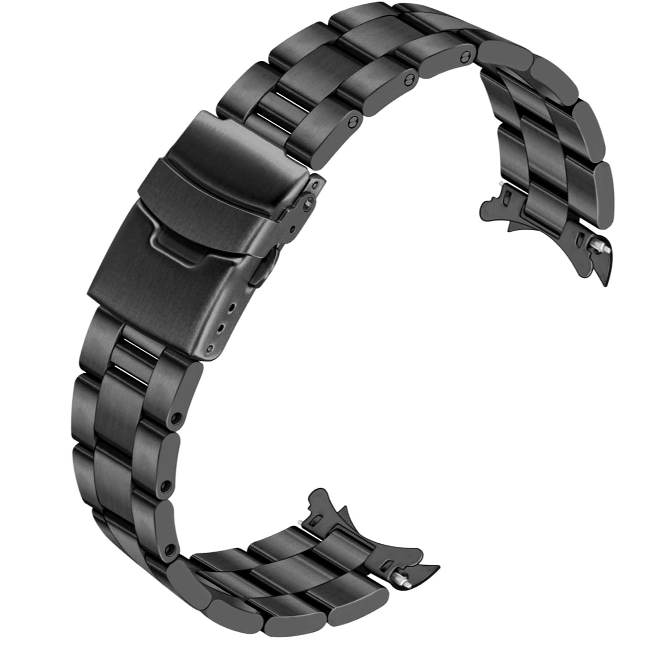 Hstrap Stainless Steel Watch Band 20mm 22mm Screw-In Curved End Metal Watch Bands Strap for Men Women Deployment Double Buckle Watch Bracelet Silver Black (20mm, Black)