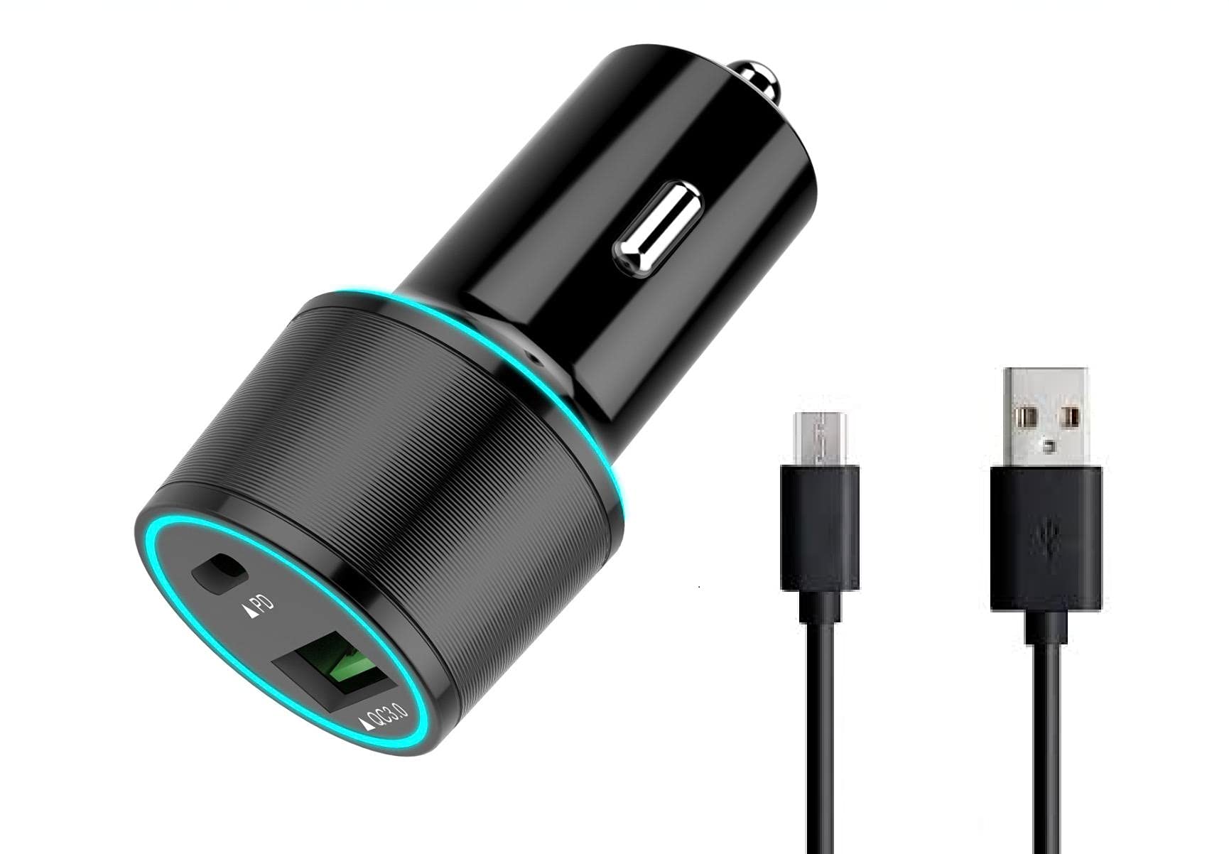 UrbanX Fast Car Charger 21W Car and Truck for OnePlus One with PD 3.0 USB Charger - Black Comes with USB A to Micro USB Cable 3.3FT 1M