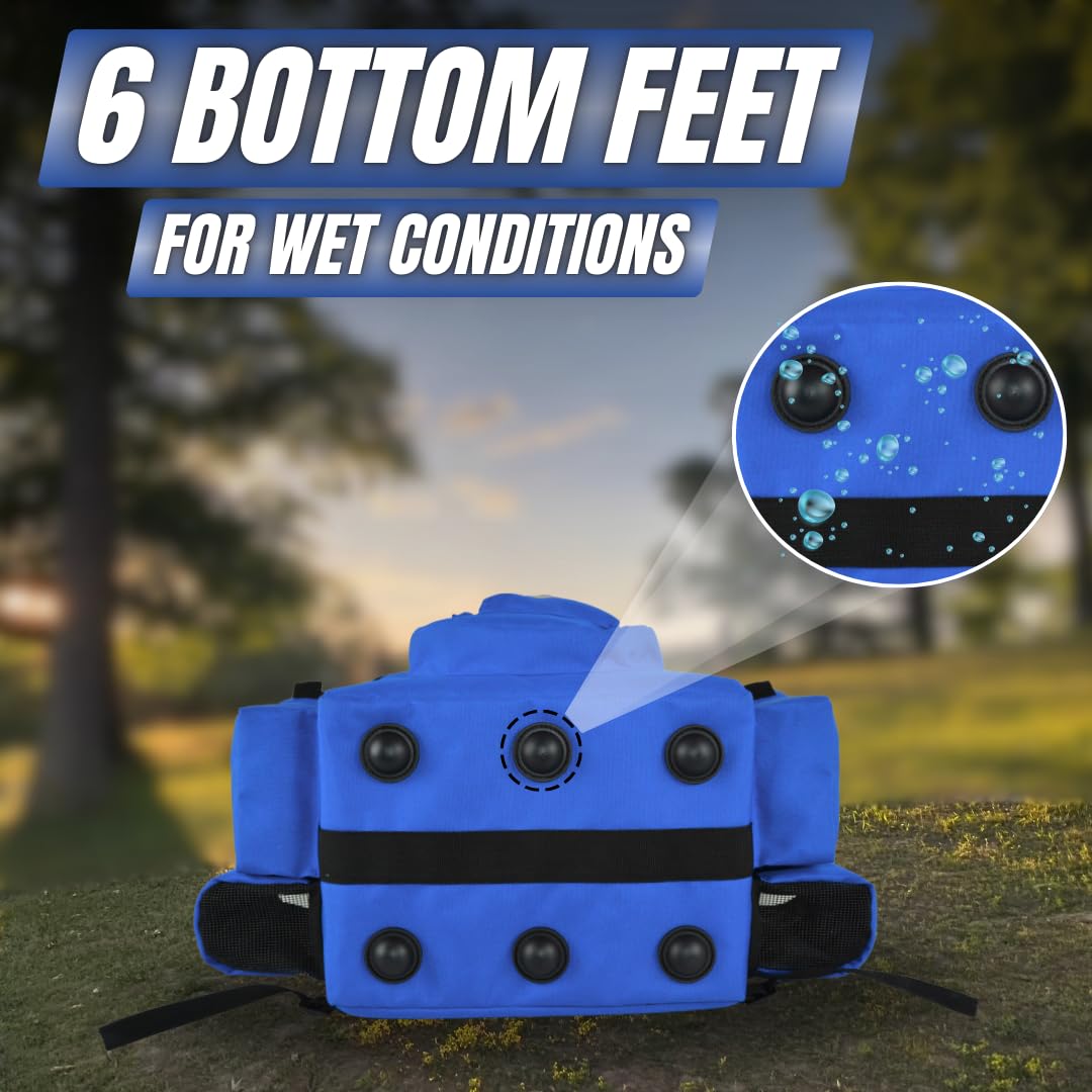 Disc Golf Bag with Removeable Cooler | 13 Disc Capacity with Insulated Cooler for a 6-Pack | 22 disc max | Adjustable Backpack Strap and Shoulder Strap Included (Blue) (DG23BLUE)