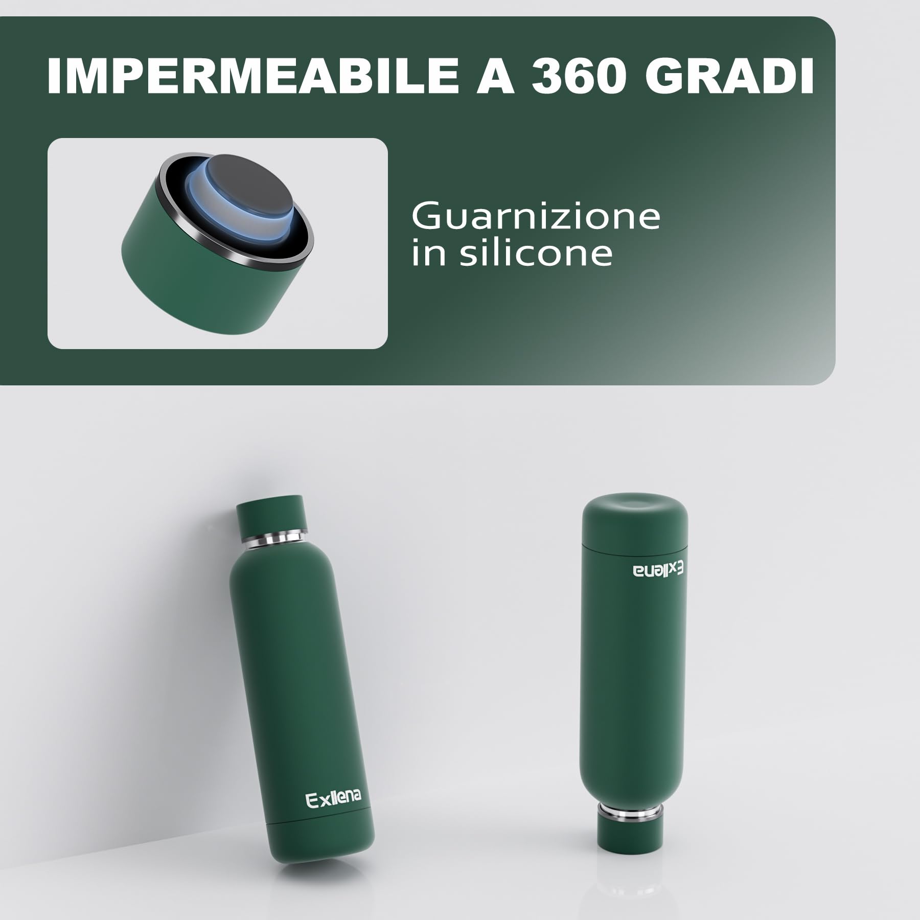 Exllena Borraccia Termica 500 ml - Bottiglia Termica Doppio Vuoto Mantenere Calore/Freddo - Senza BPA - 100% A Tenuta Stagna con Anello per Tote (Verde Oliva)