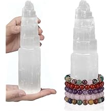 RattanView Large Selenite Tower 8'' Selenite Bracelet Holder Display Organizer Stand Healing Cleansing Recharging Home Decor