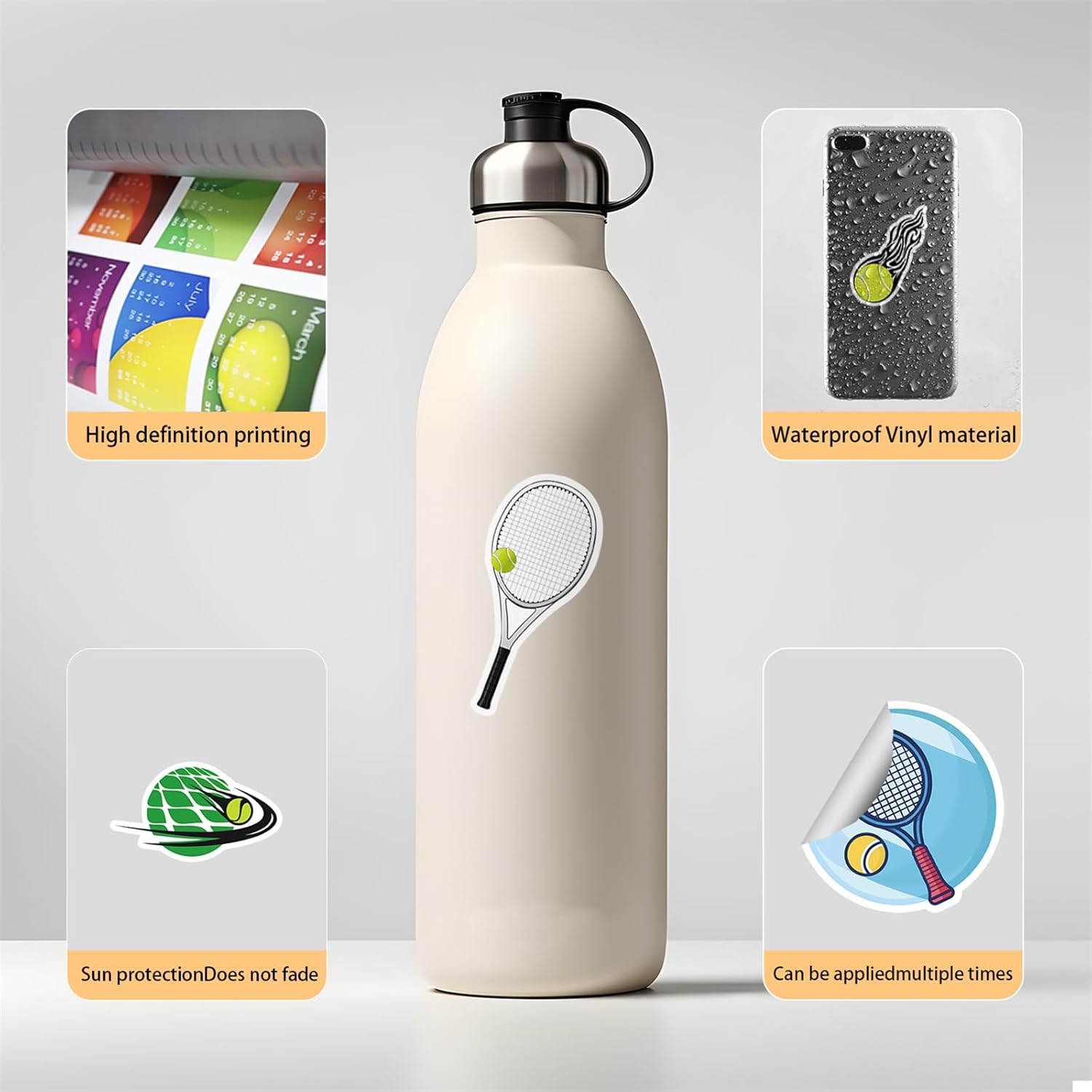Tennis Stickers Pack,50PCs Athletic Sports Stickers,Vinyl Decals, Sticker for Hydro Flask,Laptop,Water Bottle,Gift Sticker for Party Favors - Image 5