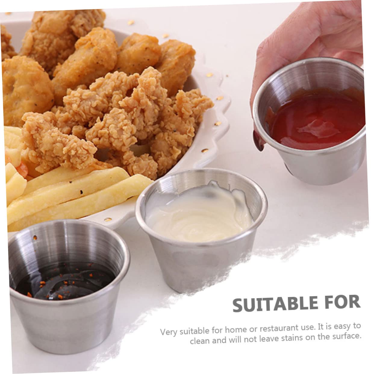 DECHOUS 16pcs Stainless Steel Dipping Sauce Cups Condiment Holders for Parties Home Use High-temperature Resistant Smooth Edges for Ketchup Dressings More