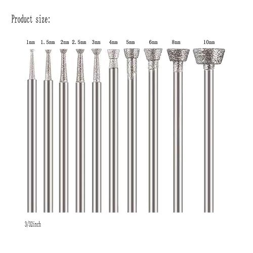 Miniatura 2 de 10 piezas de rebabas de diamante con forma trapezoidal invertida - Brocas de diamante de vástago de 332 pulgadas para herramientas rotativas