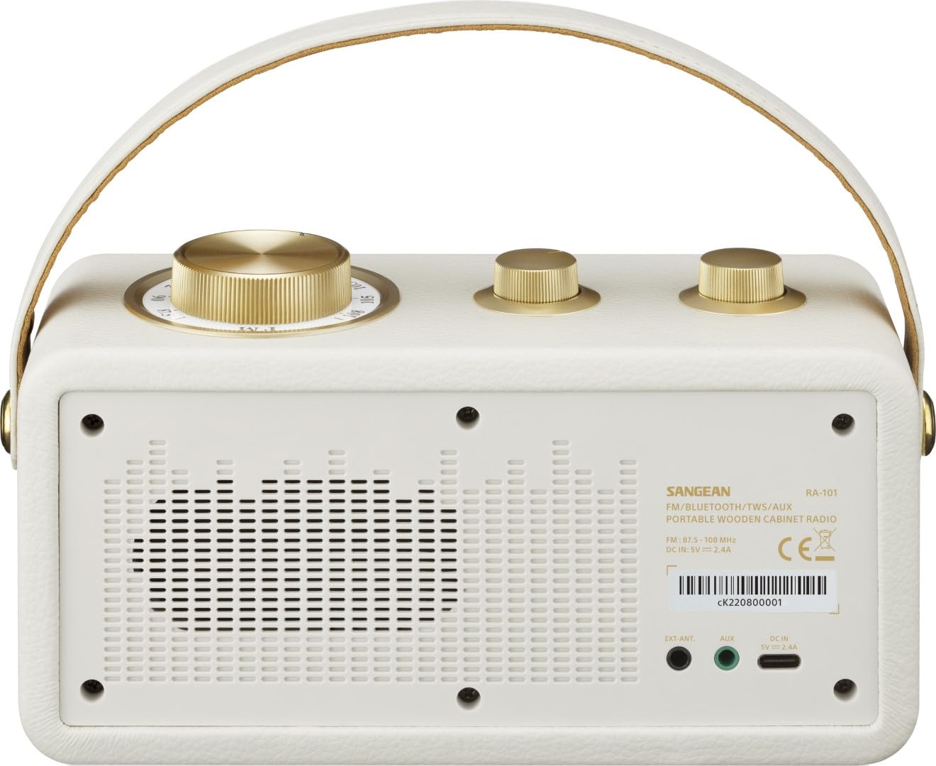 Sangean RA-101 Radio sans Fil FM Bluetooth, AUX Rechargeable Ivoire, Or