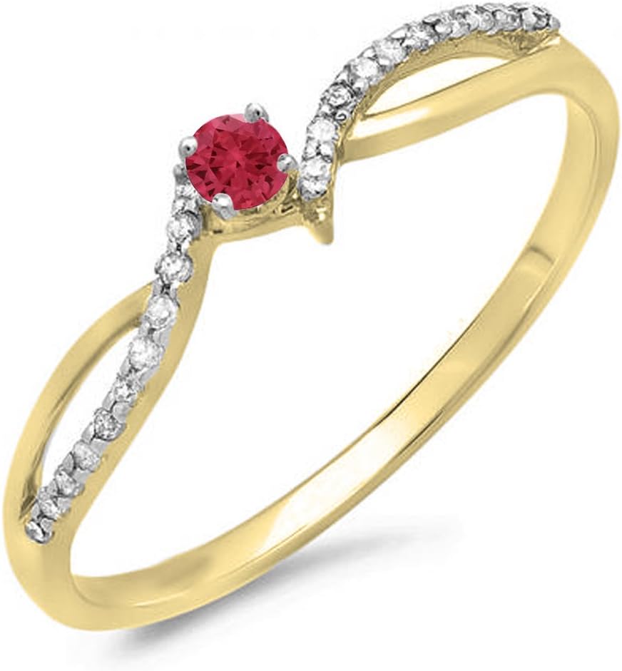 Dazzlingrock Collection 10K Solid Gold Ruby & White Diamond Crossover Split Shank Bridal Promise Engagement Ring
