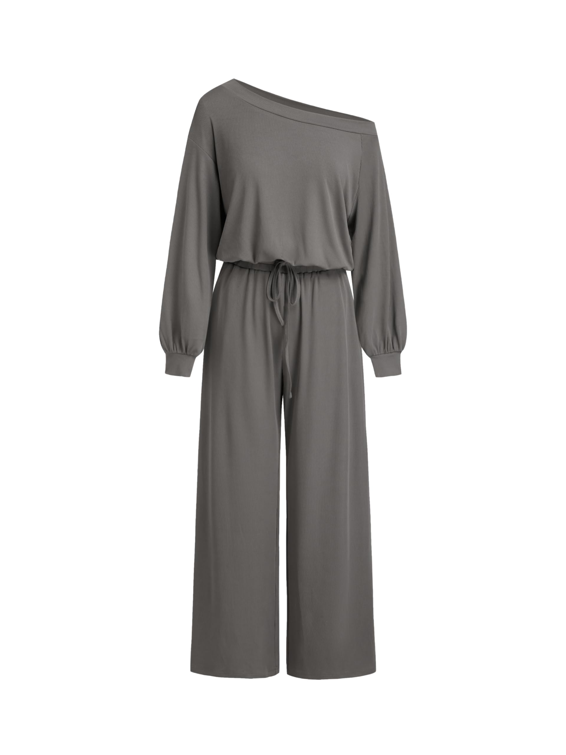 CIDER Women's Casual Jumpsuits with Pockets Asymmetrical Neck Drawstring long Sleeve Off Shoulder Lounge Outfits Pajama