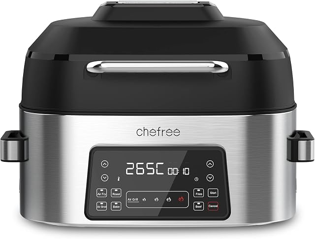CHEFREE Air Fryers and Indoor Grill Combo, 8-in-1 Smart XL Electric Grill with Air Fry, Griddle, Roast, Bake & Broil and More, 6L Family Sized, Smokeless, Dishwasher Safe - AFG01
