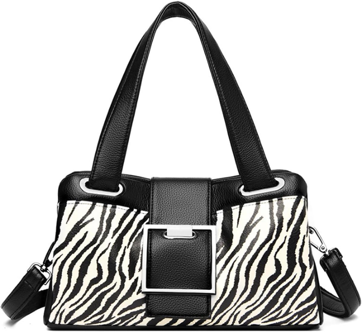 Handbag for Women PU Leather Leopard Satchel Purse Ladies Zebra Shoulder Bag Multiple Pockets Top Handle Tote