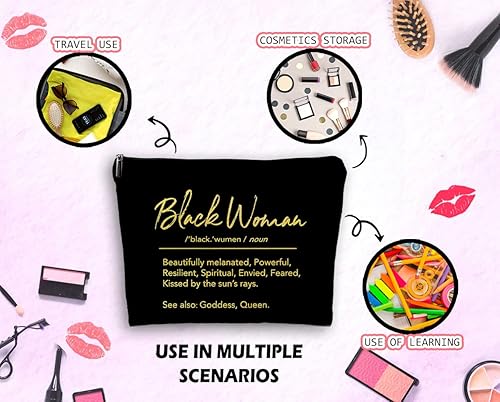 Miniatura 3 de Dwept Bolsa de cosméticos de maquillaje de definición de mujer negra, bolsa de aseo de viaje inspiradora de lino para mujer, bolsa de maquillaje de
