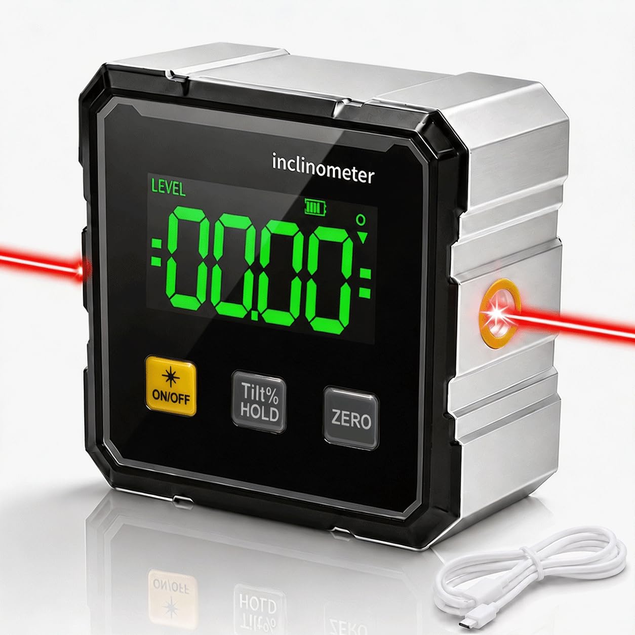 Digital Angle Finder Magnetic with 4-Side Base & Dual Laser(Class II, <1mW)