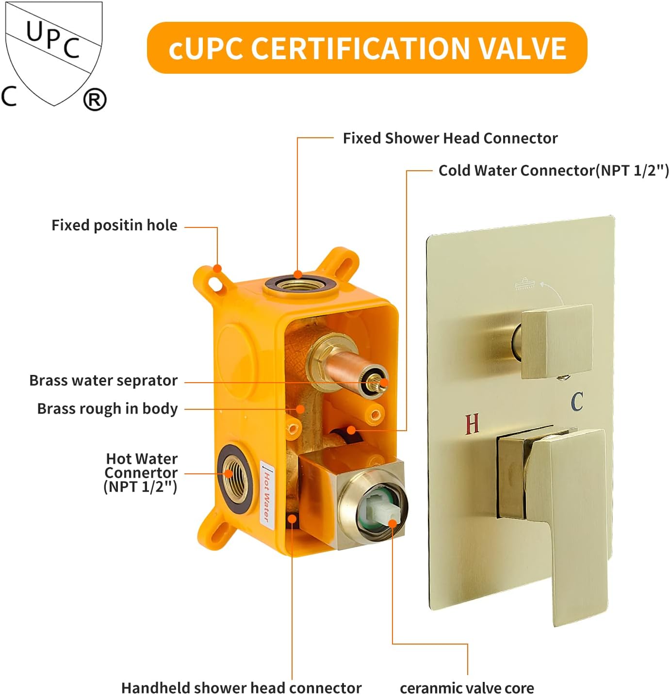 BESy Shower System with 12 Inch Rain Shower Head and Handheld Wall Mounted, High Pressure Rainfall Shower Faucet Fixture Combo Set with 2 in 1 Handheld Showerhead for Bathroom, Brushed Gold