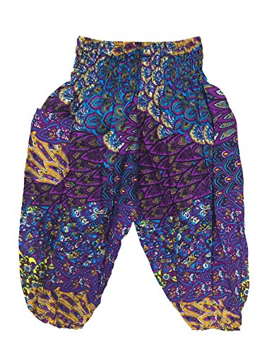 LOFBAZ Kids Hippie Harem Child Retro Colourful Peacock Boho Pants Purple 6-7Y LOFBAZ Kids Hippie Harem Child Retro Colourful Peacock Boho Pants Purple 6-7Y