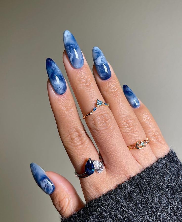 10Pcs Luxury Marble Press On Nails - Long Almond & Stiletto Shape, Blue Ocean Smoke & Emerald Jade Design, Reusable Acrylic Glue On Nails, Professional DIY Manicure Kit with Glue-image-41