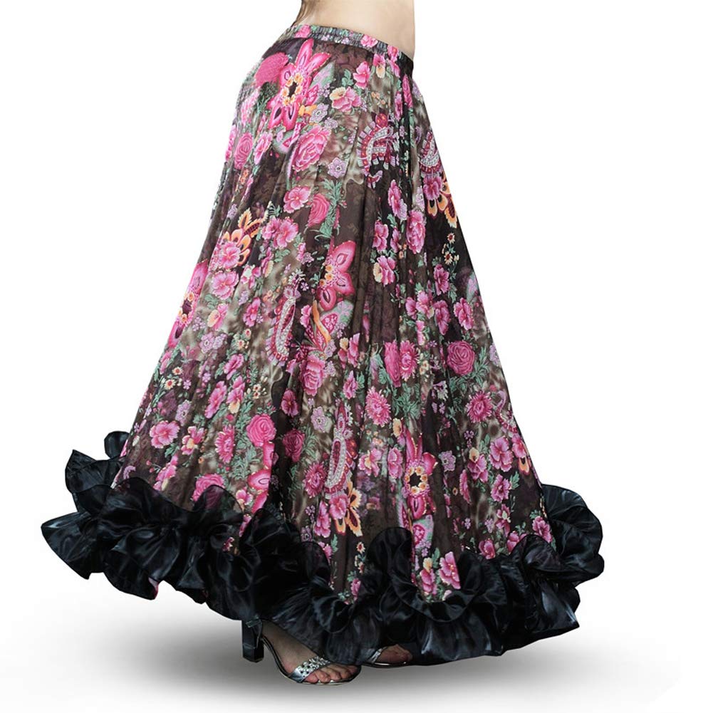 ROYAL SMEELA Falda de Gasa Baile Vientre para Mujer Full Voile Estilo Tribal Faldas de Flamenco Bohemio 360/720 Grados Floral Falda Danza Flamenca Faldas Danza del Vientre Trajes Danza del Vientre
