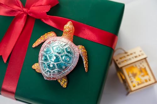 Miniatura 4 de Juego de 2 adornos de tortuga marina, adornos de tortuga marina de vidrio soplado a mano para árbol de Navidad, adorno de Navidad de tortuga marina