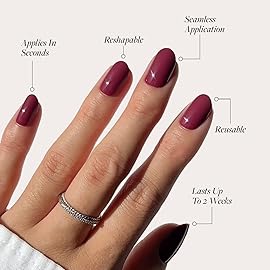 Glamnetic Press On Nails - Berry Maroon | Opaque Dark Red Maroon Short Round Fake Nails, Salon Quality | 12 Sizes - 30 Nail Kit